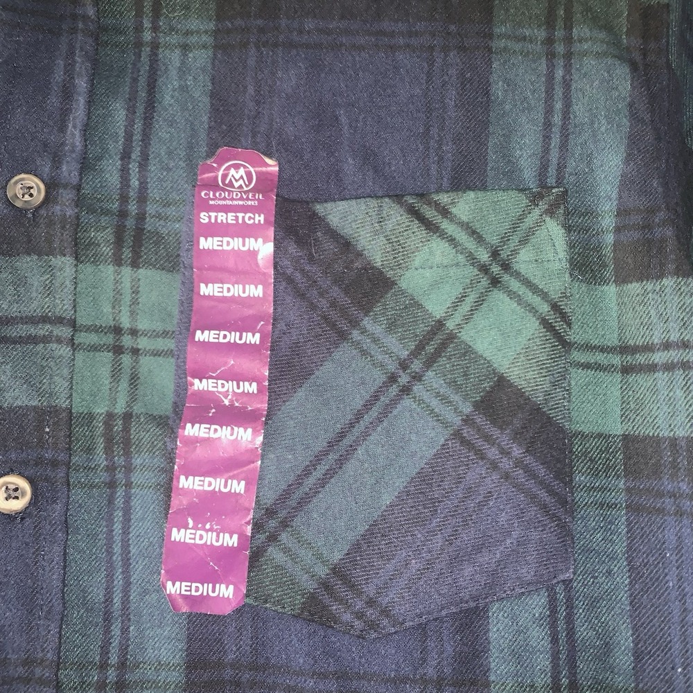 Cloudveil Flannel Shirt Mens Medium Green Plaid Button Up Casual Outdoors NWT - Picture 4 of 7
